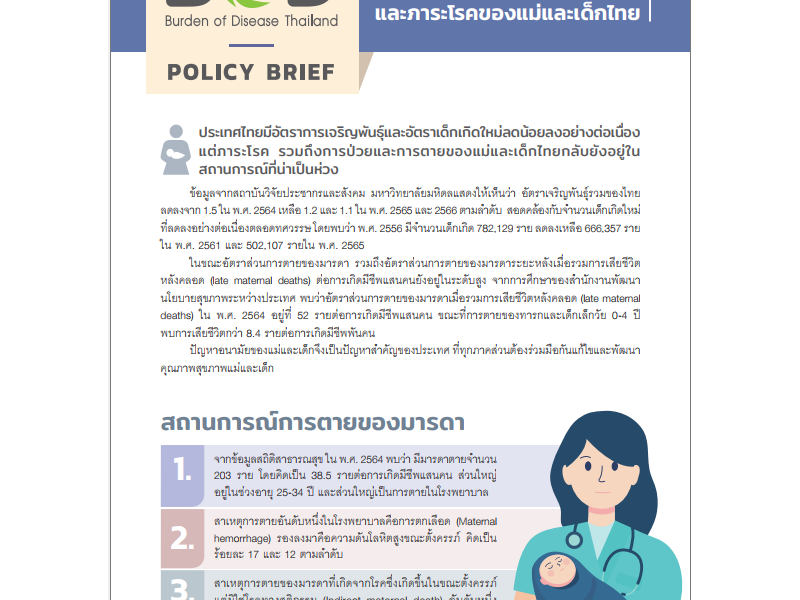 สถานการณ์การป่วย การตายและภาระโรคของแม่และเด็กไทย